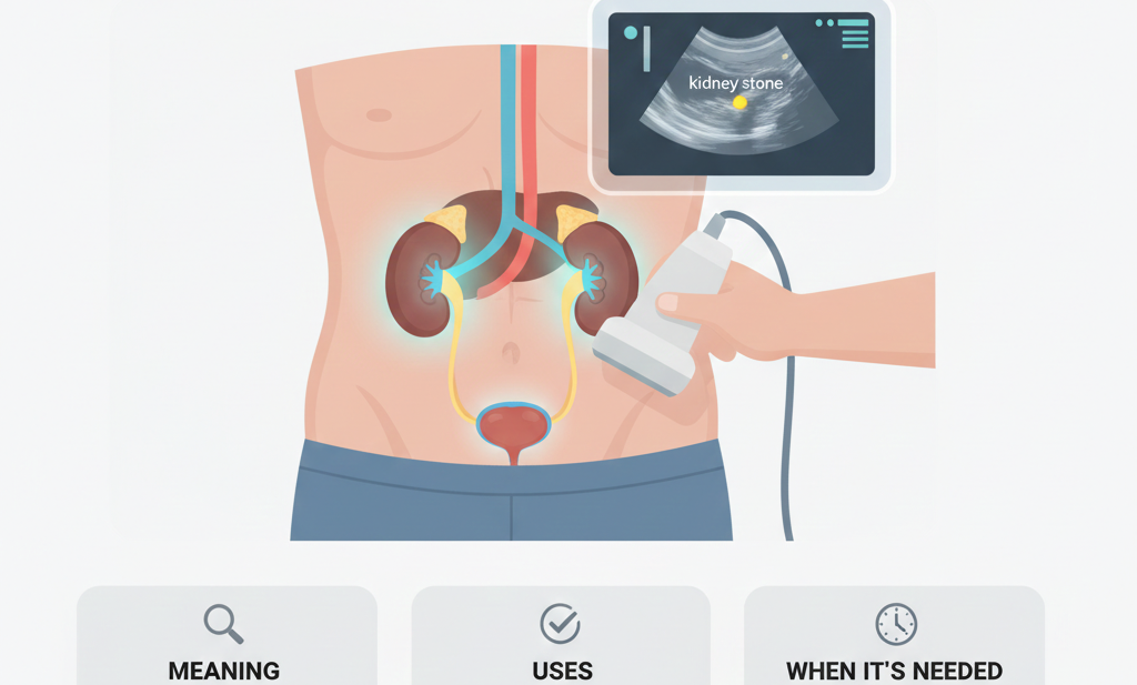 KUB ultrasound scan in Pune showing kidney and urinary bladder evaluation at Insight Imaging Clinic Thergaon