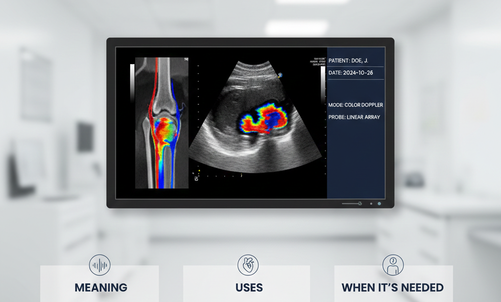 Color Doppler ultrasound scan showing blood flow in arteries and veins at Insight Imaging Clinic Pune