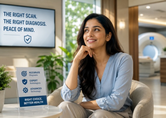 Patient comparing diagnostic scan prices online while worrying about choosing between a low-cost scan and an expert radiology examination in Pune.