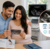 Pregnant woman reviewing her pregnancy calendar while preparing for a 12-week NT scan appointment. The image highlights the importance of Nuchal Translucency screening, early fetal assessment, and chromosomal risk detection during the first trimester of pregnancy.